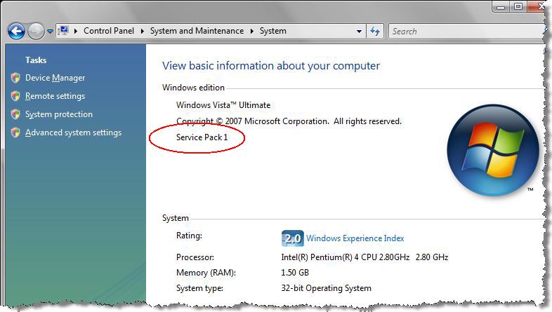 32 paquetes de servicios menores de Windows Vista