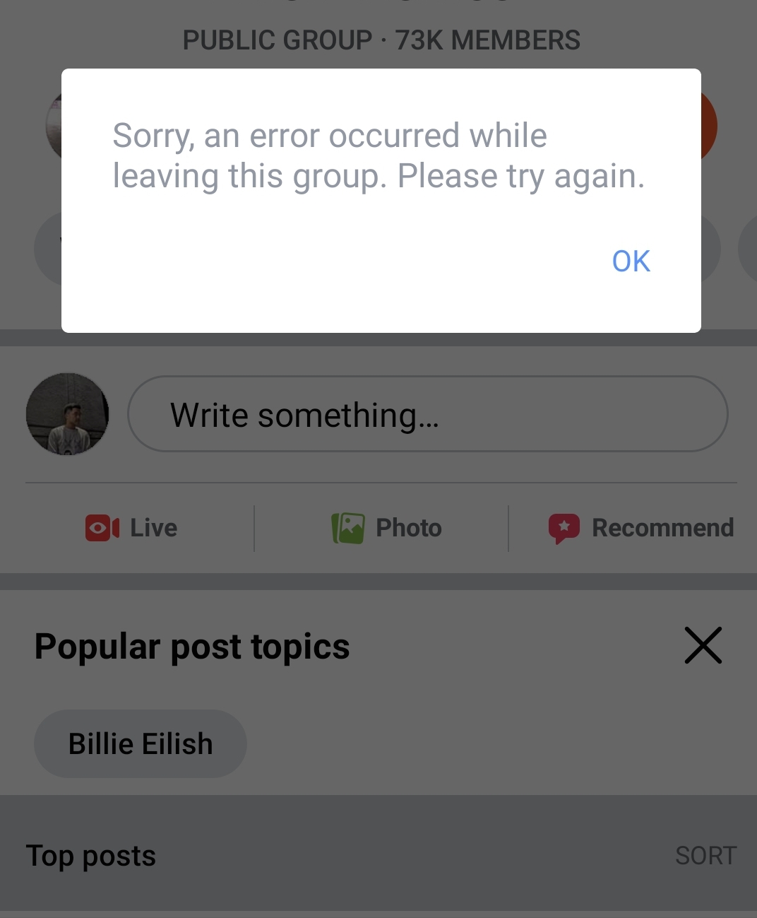 une erreur s'est produite en essayant de rejoindre le groupe facebook