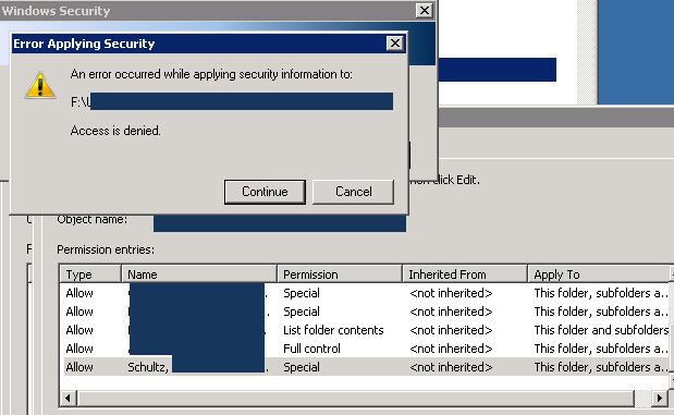 application data access dissmissed off windows 2008