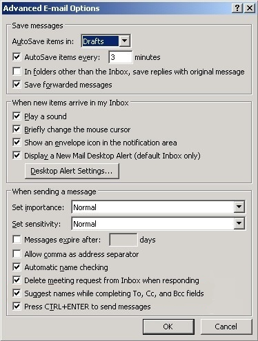 automatische Vervollständigung benachrichtigt in Outlook 2003