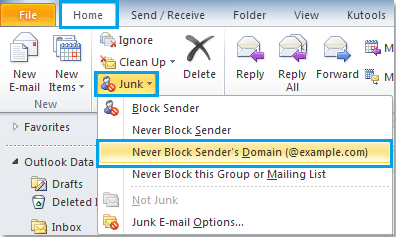 bloquear el dominio real en Outlook 2010