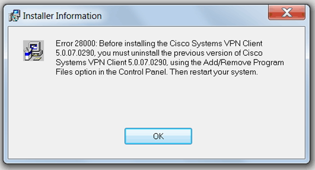 błąd 28000 klient wirtualnej sieci prywatnej Cisco windows xp