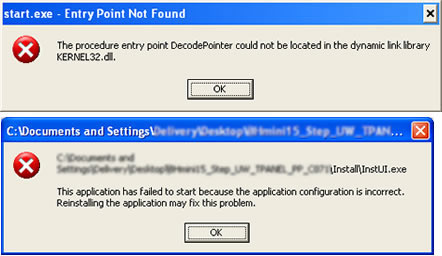 errors while windows xp