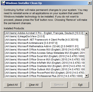 microsoft microsoft windows installer cleanup xp