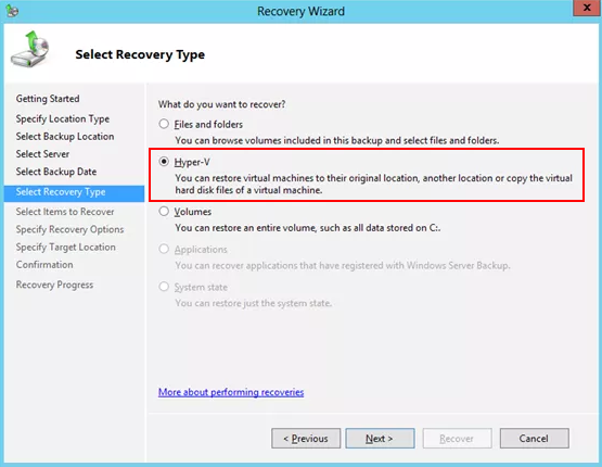 restaurar o backup do Windows Server para a máquina da Internet