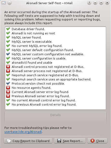 processus de contrôle akonadi non inscrit sur d-bus ubuntu