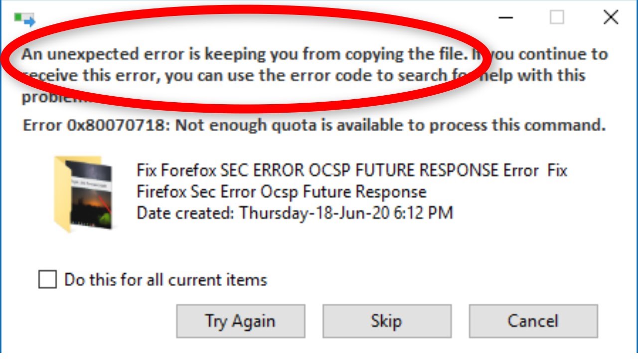 an unexpected error is keeping you from deleting the file