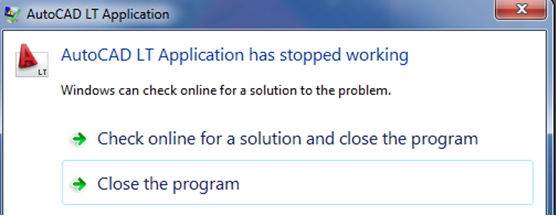 autocad application has stopped working vista