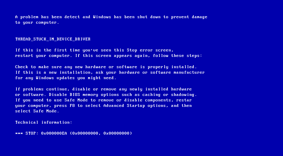 블루 스크린 오류 코드 8086