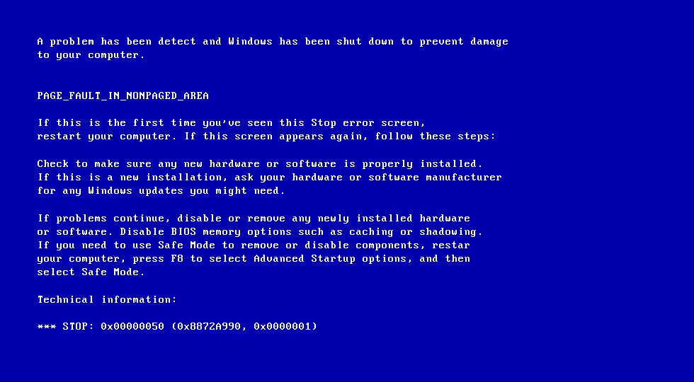 синяя ошибка интерфейса при установке Windows XP Vista