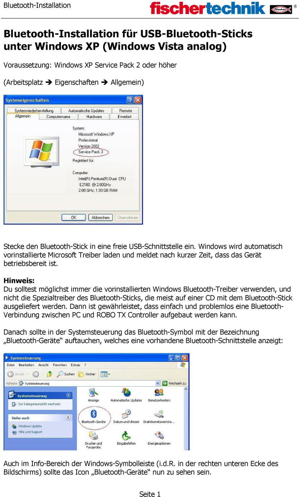 Bluetooth ActiveSync-Anleitung für Windows Windows XP Service Pack 3