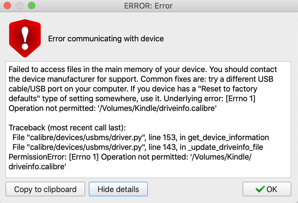 calibre error communicating with device nook
