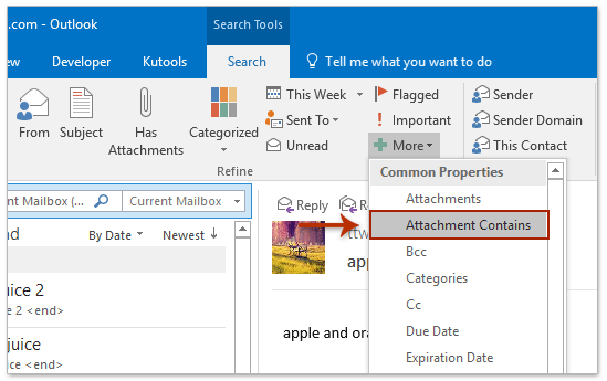 Outlook에서 첨부 파일을 검색할 수 있습니까?
