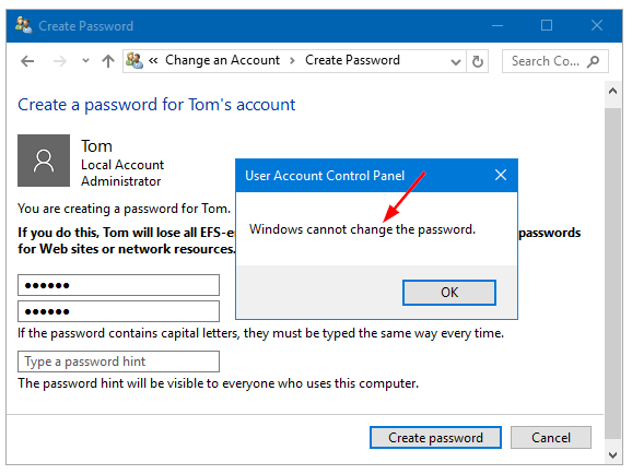 impossible de changer le mot de passe de la région dans Windows 7