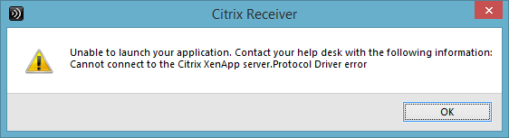 cannot connect citrix xenapp server protocol driver error xenapp 6