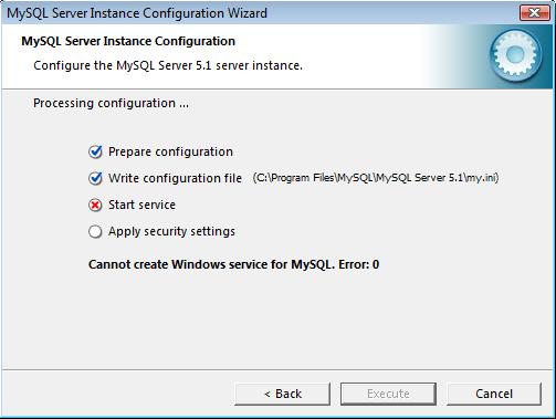 Windows 서비스 mysql 데이터베이스 오류 0을 만들 수 없습니다. Windows 7