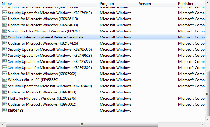 cannot get ie9 after uninstall
