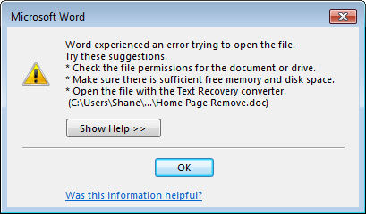 não é possível abrir arquivos do MS Word diretamente