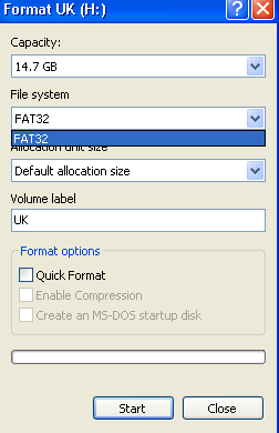 konvertera flash-enhet såsom fat32 till ntfs
