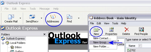 criando uma equipe de e-mail no outlook express