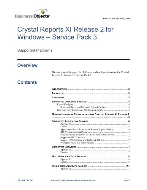 crystal assessments xi r2 service pack 1