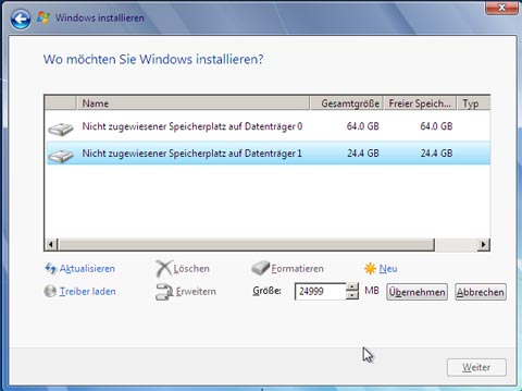 Partition für Windows 7 löschen
