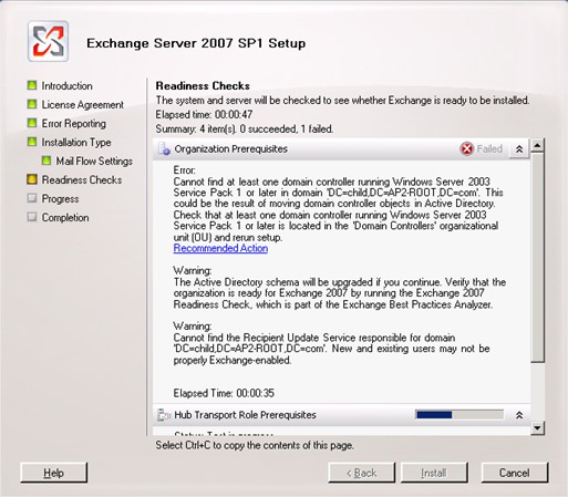bestämma systempaketet har Exchange 2003