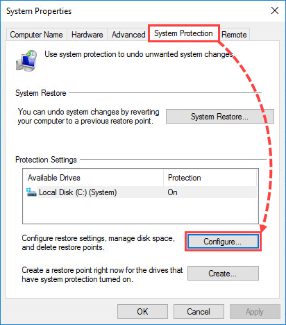disable windows system restore point
