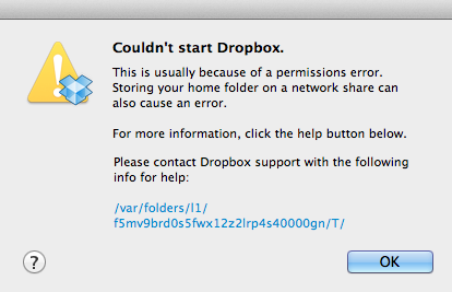dropbox home folder error
