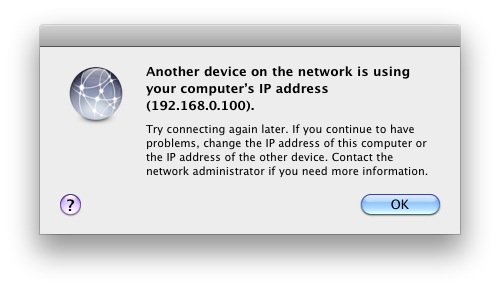 дублирующийся IP-адрес, сконцентрируйтесь на ошибке Mac