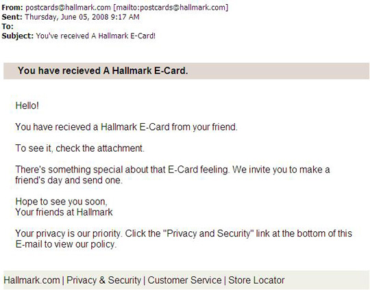 e-mail cards not any spyware