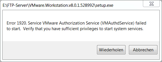 Error 1920 Service VMware Blessing Service konnte nicht gestartet werden