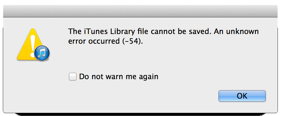 ошибка 54 библиотеки Apple iTunes