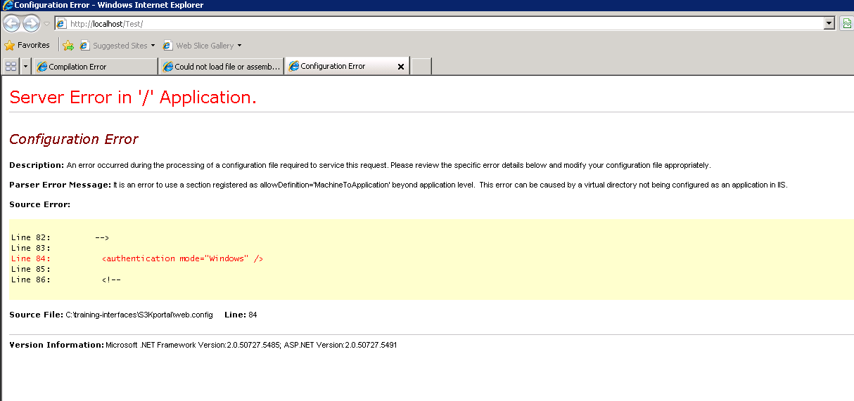 error asp.net certification mode= windows
