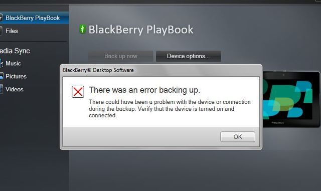 error backing up playbook