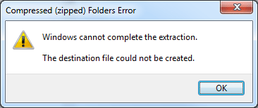 błąd nie może zdekompresować folderu