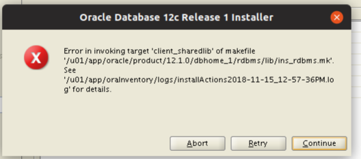 error invoking target client_sharedlib ins_rdbms.mk