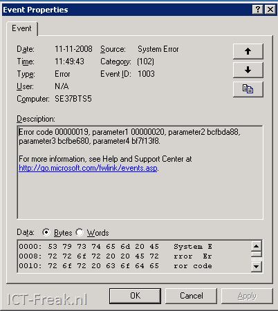 Ereignis-ID-Badges 1003 Systemfehler Windows Webserver 2003