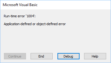 erro de tempo de execução de macro do Excel 1004