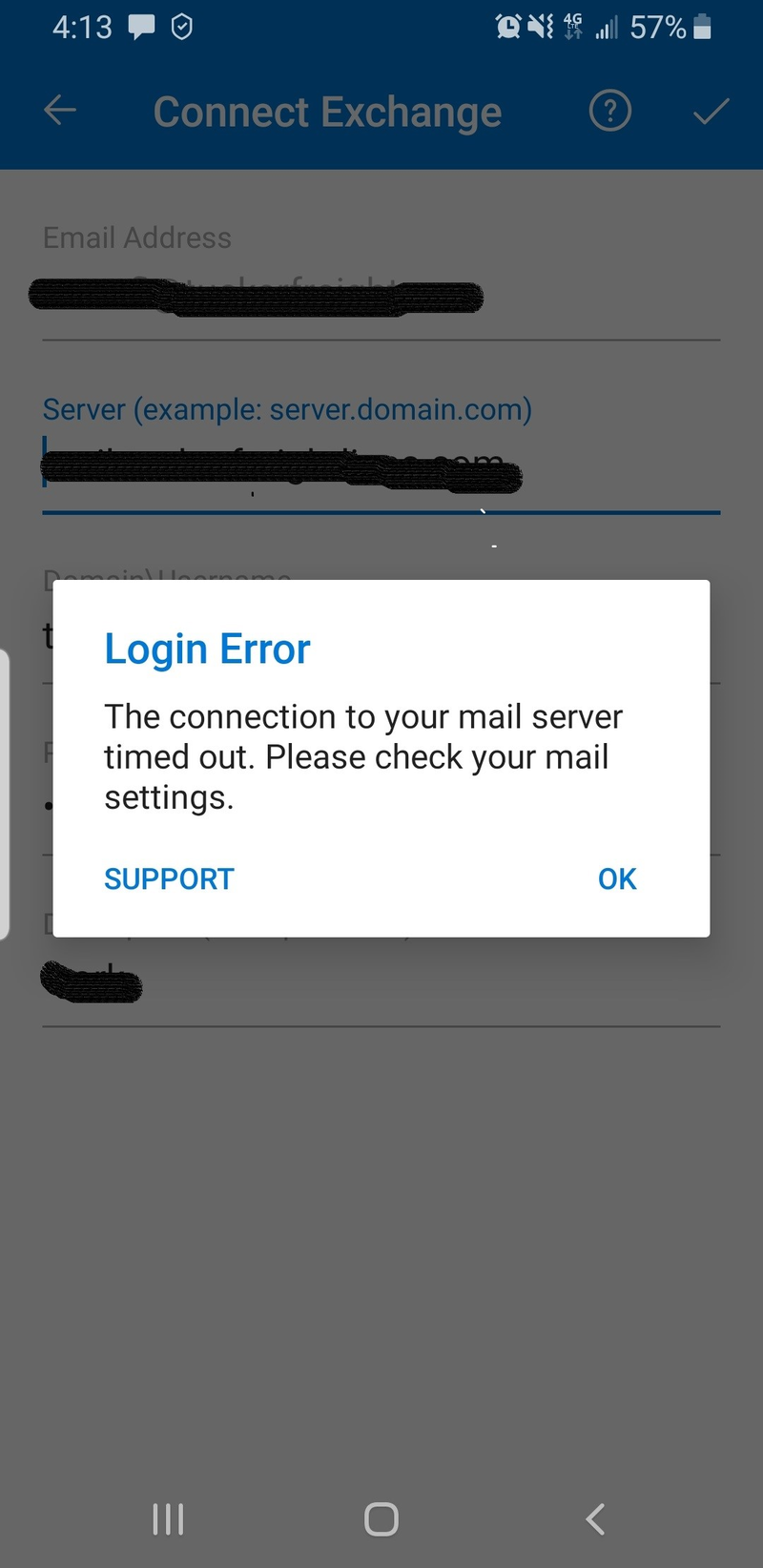 exchange email ceased working android