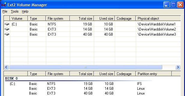 ext3 파일 시스템으로 창 생성
