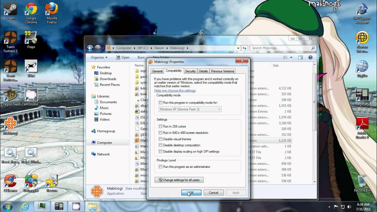 error al fluir mabinogi Windows 7
