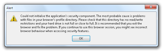 Error del componente básico de seguridad de Firefox