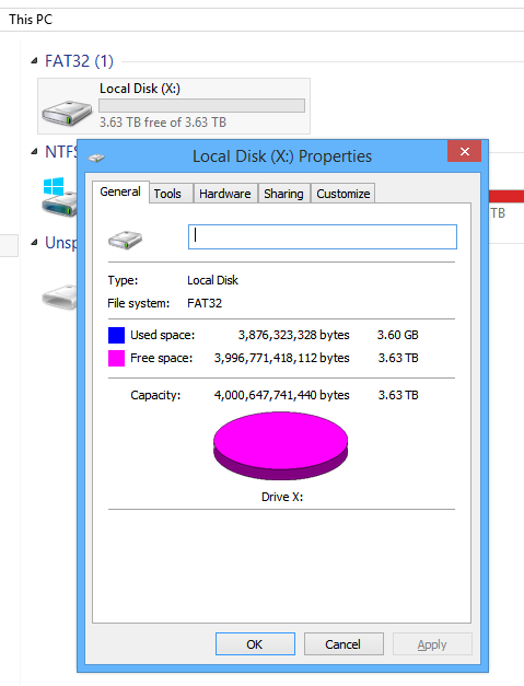 formatting a hard drive as fat32