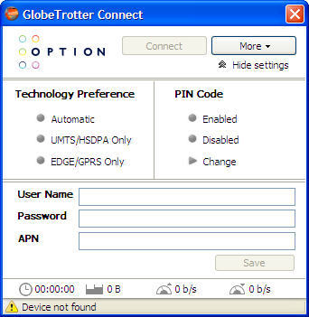 globetrotter connect device not at all found windows 7
