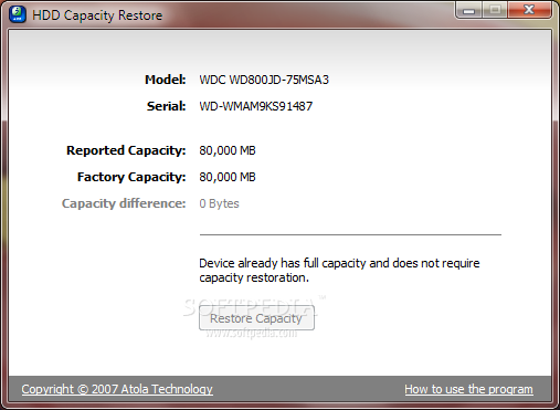 hdd capacity restore windows 9 64
