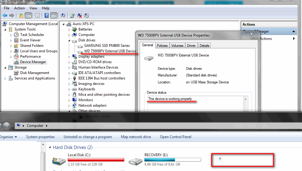 hdd device manager but not computer