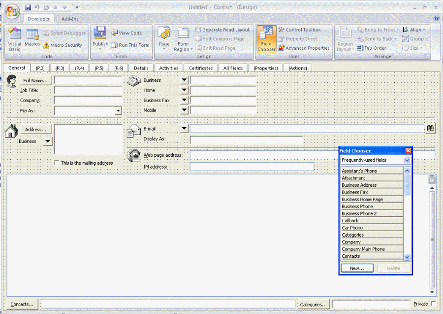 como faço para construir um formulário no Outlook 2010