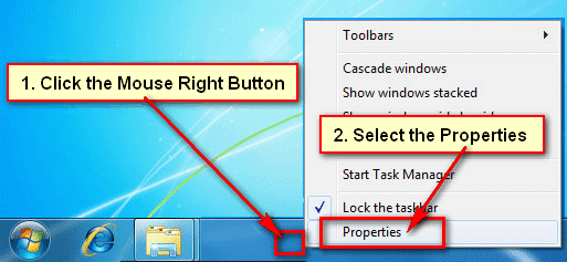 wie entferne ich eine gute Taskleiste von Windows 7
