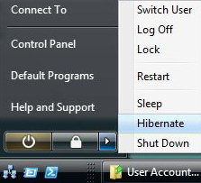 ¿cómo puedo activar la hibernación en Windows Vista?